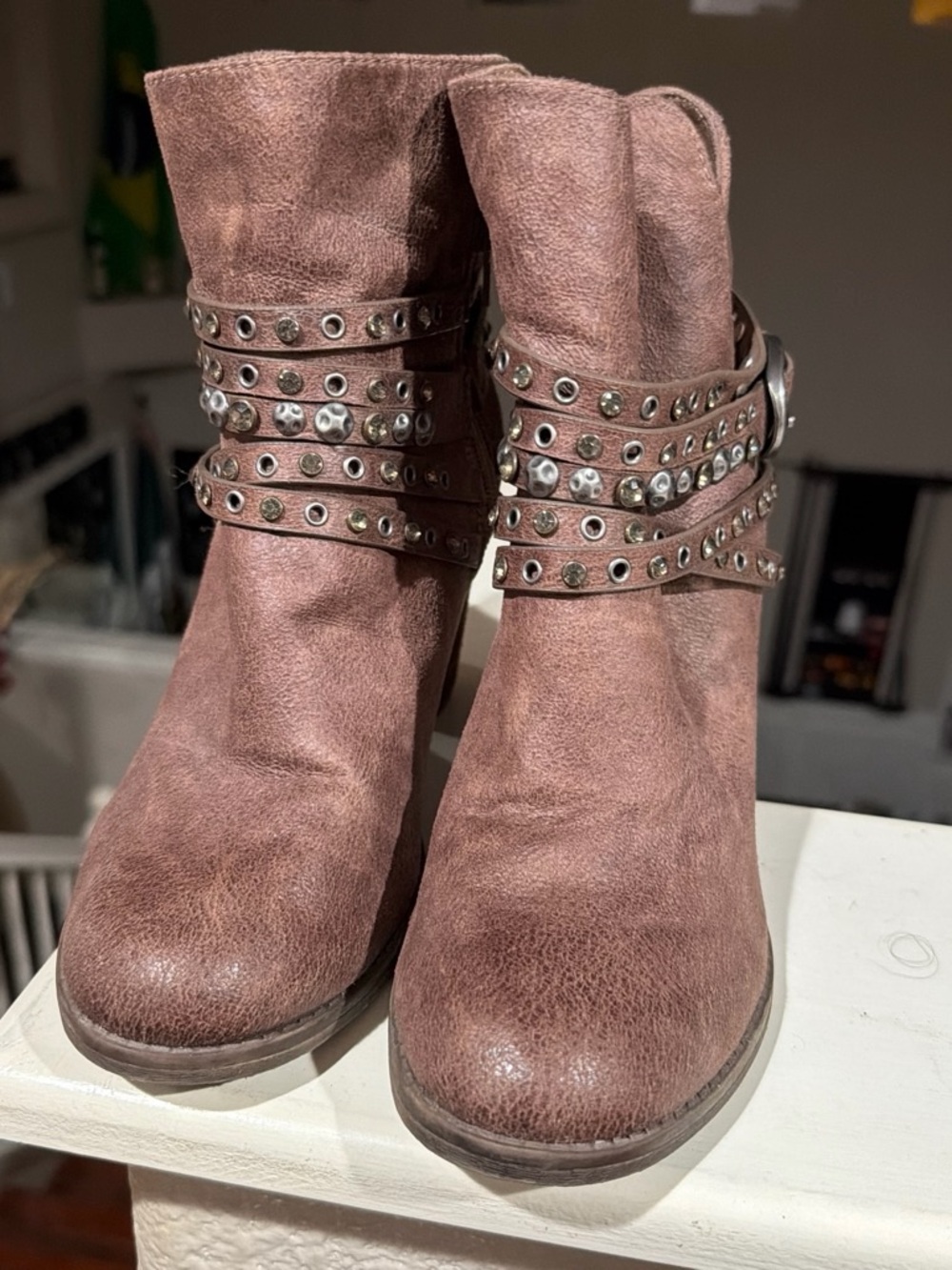 Not Rated Mauve Pink Studded Suede Ankle Booties